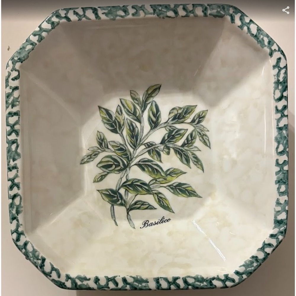 Ceramica Due Torri Italy Square Ceramic Serving Dish Botanical Basil Basilico